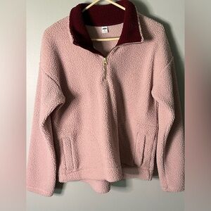 Fuzzy zip up pull over sweater